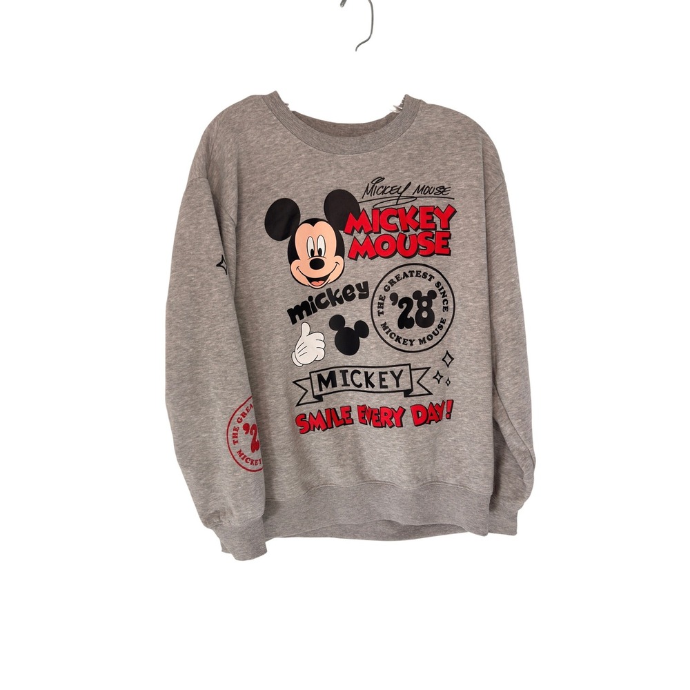 Disney Mickey Mouse Graphic Sweatshirt Grey Crewneck Pullover Casual Large